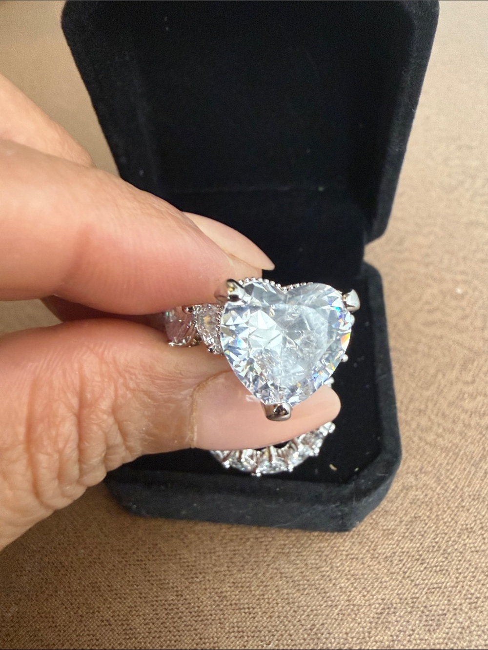 Heart-Cut Clear Crystal Statement Ring - Silver Tone